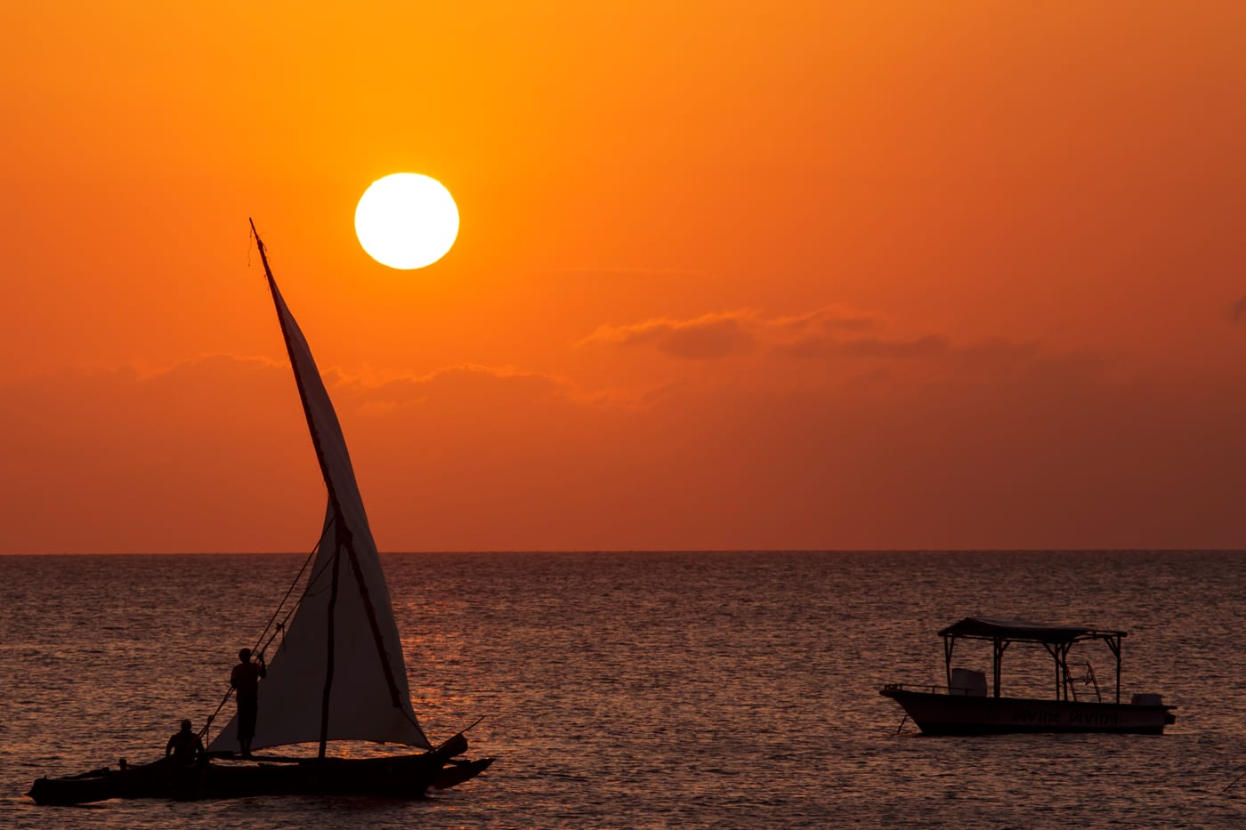An empty white-sand cove at sunset on the Michamvi peninsula, Zanzibar